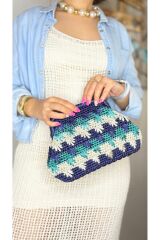 Makrome ip el yapımı kadın Hawaii yaprak desenli mavi yeşil el çantası portföy