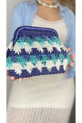 Makrome ip el yapımı kadın Hawaii yaprak desenli mavi yeşil el çantası portföy