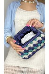 Makrome ip el yapımı kadın Hawaii yaprak desenli mavi yeşil el çantası portföy