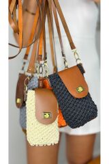 %100 gerçek deri tamamen el örgüsü hasır  postacı çapraz kadın ekru taba yazlık omuz çantası