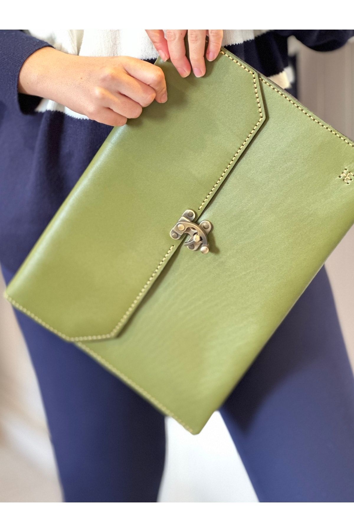 %100 Gerçek Deri El Yapımı Kadın Erkek Unisex A4 Evrak Portföy Clutch Macbook Kılıfı