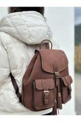 %100 Nubuk Deri Tamamıyla El Işçiliği Çift Cepli Sırt Çantası