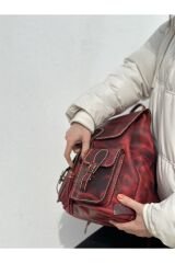 %100 Crazy Deri Tamamıyla El Işçiliği Çift Cepli Sırt Çantası