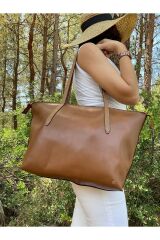 %100 Hakiki Deri El Yapımı Kadın Taba Kol Omuz Çantası Fermuar Kapatmalı El Çantası