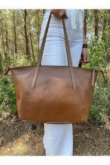 %100 Hakiki Deri El Yapımı Kadın Taba Kol Omuz Çantası Fermuar Kapatmalı El Çantası