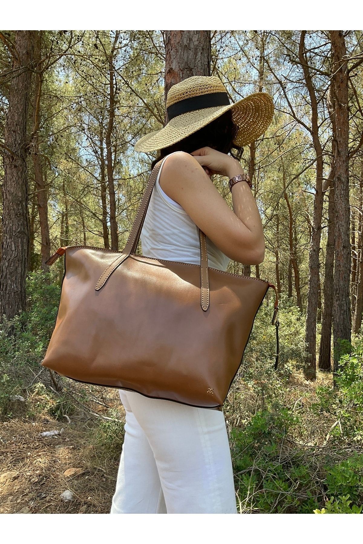 %100 Hakiki Deri El Yapımı Kadın Taba Kol Omuz Çantası Fermuar Kapatmalı El Çantası