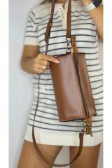 %100 gerçek deri el yapımı silindir bowling kahverengi kadın çapraz kol çantası