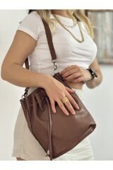 %100 Gerçek Deri El Yapımı Kol Çantası Omuz Askılı Kahverengi Kadın Sırt Çantası