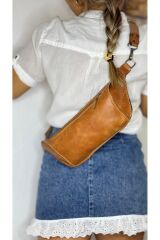 % 100 Hakiki Deri El Yapımı Kanvas Kemerli Kadın Erkek Unisex TABA Fermuarlı Bel Çantası Freebag