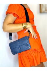 % 100 Hakiki Deri El Yapımı Kadın Erkek Unisex Lacivert Bel Çantası El Çantası Freebag