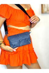 % 100 Hakiki Deri El Yapımı Kadın Erkek Unisex Lacivert Bel Çantası El Çantası Freebag