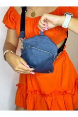 % 100 Hakiki Deri El Yapımı Kadın Erkek Unisex Lacivert Bel Çantası El Çantası Freebag