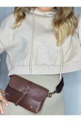 %100 Gerçek Deri-elyapımı Clutch Freebag Kanvas Kemerli Unisex Kahverengi Bel Çantası