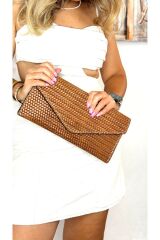 %100 gerçek deri el yapımı portföy clutch taba kadin el çantası