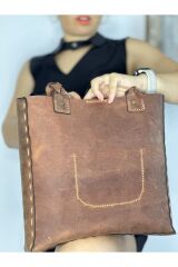 %100 Gerçek Deri El Yapımı Örgü Askılı Kadın Kızıl Kahverengi Kol Omuz Çantası