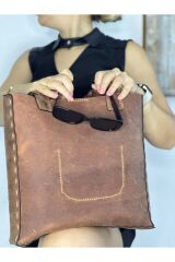 %100 Gerçek Deri El Yapımı Örgü Askılı Kadın Kızıl Kahverengi Kol Omuz Çantası