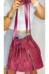 %100 Gerçek Süet Deri El Yapımı Kadın Bordo Kol Omuz Çantası