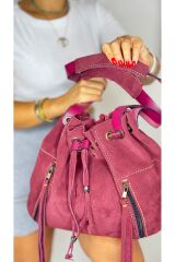 %100 Gerçek Süet Deri El Yapımı Kadın Bordo Kol Omuz Çantası