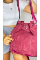 %100 Gerçek Süet Deri El Yapımı Kadın Bordo Kol Omuz Çantası