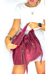 %100 Gerçek Süet Deri El Yapımı Kadın Bordo Kol Omuz Çantası