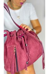 %100 Gerçek Süet Deri El Yapımı Kadın Bordo Kol Omuz Çantası