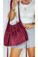 %100 Gerçek Süet Deri El Yapımı Kadın Bordo Kol Omuz Çantası