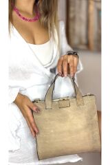 %100 Hakiki Deri El Yapımı Kadın Bej Kol Omuz Çantası Çapraz Askılı El Postacı Çantası