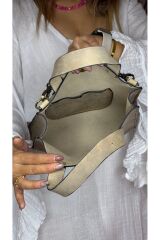 %100 Hakiki Deri El Yapımı Kadın Bej Kol Omuz Çantası Çapraz Askılı El Postacı Çantası