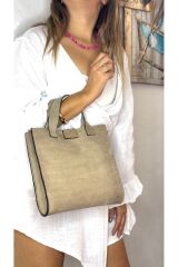 %100 Hakiki Deri El Yapımı Kadın Bej Kol Omuz Çantası Çapraz Askılı El Postacı Çantası