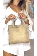 %100 Hakiki Deri El Yapımı Kadın Bej Kol Omuz Çantası Çapraz Askılı El Postacı Çantası