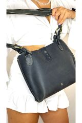 %100 gerçek deri el yapımı tek bölmeli kadın  siyah omuz çantası