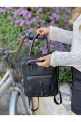 % 100 Hakiki Deri El Yapımı Siyah Sırt Çantası Deri El Çantası