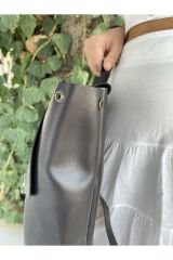 %100 Gerçek Deri El Yapımı Siyah Deri Sırt Çantası