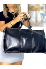 %100 Hakiki Deri Gerçek Deri El Yapımı Siyah Valiz El Çantası Kadın Erkek Çapraz Seyahat Çantası