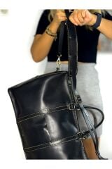 %100 Hakiki Deri Gerçek Deri El Yapımı Siyah Valiz El Çantası Kadın Erkek Çapraz Seyahat Çantası