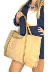 %100 Gerçek Deri El Yapımı Kadın Büyük Bej Vizon Omuz Çantası