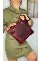 %100 Gerçek Deri El Yapımı Kadın Erkek Unisex Omuz Askılı Kırmızı Postacı Deri Kol Çantası