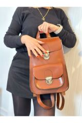 % 100 Hakiki Deri El Yapımı Taba Deri Kadın Sırt Çantası Cepli Sırt Ve El Çantası