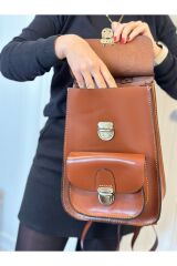 % 100 Hakiki Deri El Yapımı Taba Deri Kadın Sırt Çantası Cepli Sırt Ve El Çantası