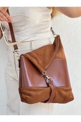 %100 Gerçek Deri Ve Süet Deri El Yapımı Kadın Taba Postacı Kancalı ,parçalı Kıvırma Çanta