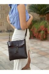 % 100 Hakiki Deri El Yapımı Kahverengi Postacı Çanta Deri Kol Çantası