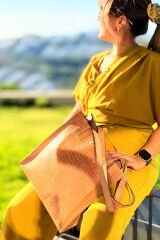 %100 Gerçek Deri Crocodile Baskılı El Yapımı Kadın Kol Omuz Çantası