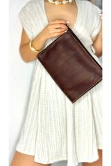 %100 Gerçek Deri El Yapımı Clucth Erkek Kadın Unisex Portföy Çanta Fermuarlı Tek Gözlü Deri Çanta