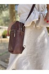 % 100 Hakiki Deri El Yapımı Kahverengi Deri Postacı Çanta Unisex Kol Çantası