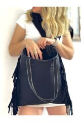 %100 Gerçek Deri El Yapımı Yumuşak Deri Püsküllü Kol Çantası Deri Omuz Çantası