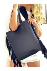 %100 Gerçek Deri El Yapımı Yumuşak Deri Püsküllü Kol Çantası Deri Omuz Çantası