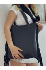 %100 Gerçek Deri El Yapımı Yumuşak Deri Püsküllü Kol Çantası Deri Omuz Çantası