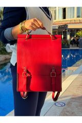 %100 Gerçek Deri El Yapımı Kadın Kırmızı Sırt Çantası Kol Çantası El Çantası Çok Kullanımlı
