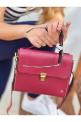 % 100 Hakiki Deri El Yapımı Bordo Kadın Postacı Çanta Ayarlanabilir Omuz Askısı Kilitli
