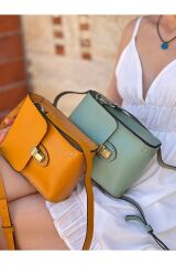 %100 Gerçek Deri El Yapımı Minimal Postacı Erkek Kadın Unisex Sarı Çanta Ayarlanabilir Omuz Askısı